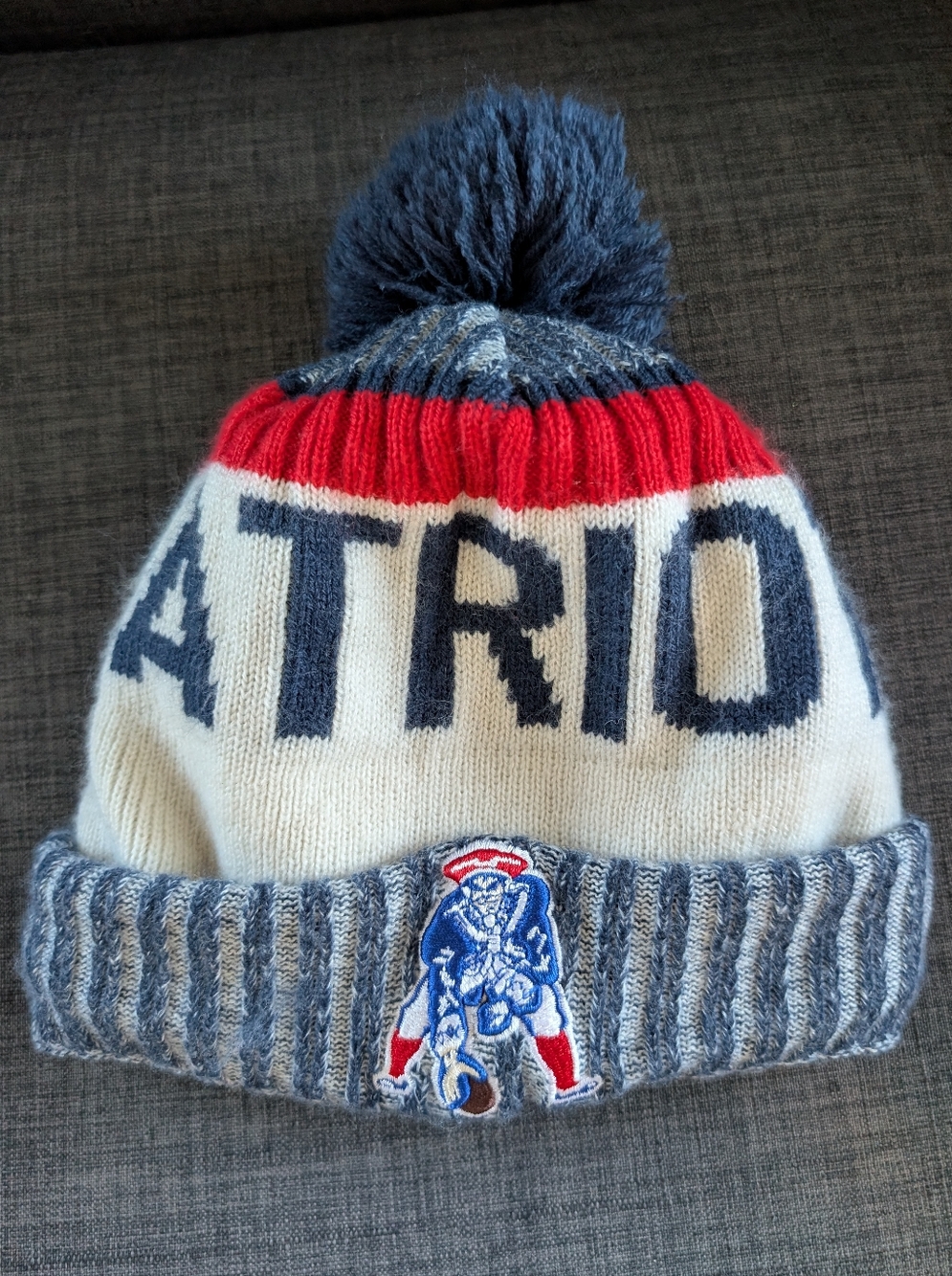Patriots Pom Pom Beanie Hat - Navy, Red & White